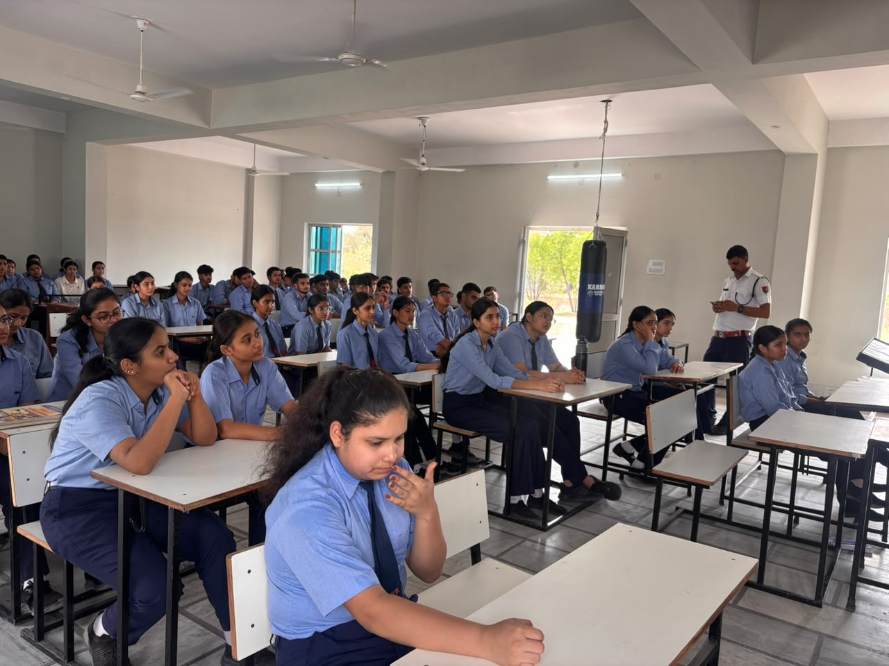 Students in a spacious classroom